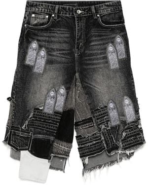 Who Decides War Patched Arch Blowout Denim Shorts - Grey
