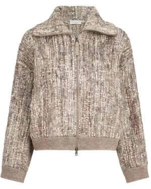 Brunello Cucinelli Cárdigan Con Bordado Efecto Corteza De Árbol En Mohair Y Lana - Neutro