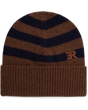 ERMANNO FIRENZE Striped Logo-Embroidered Beanie Hat - Brown