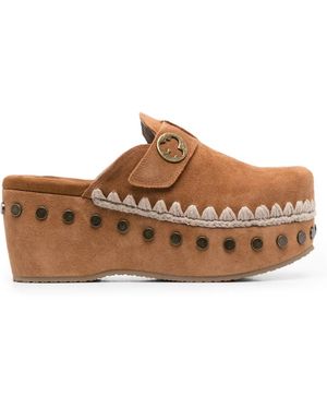 Mou High-Heel Leather Clogs - Brown