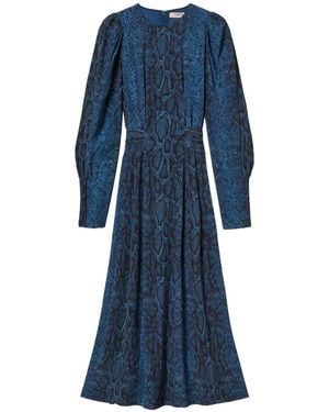 Twinset Long Python Print Crew-Neck Dress - Blue