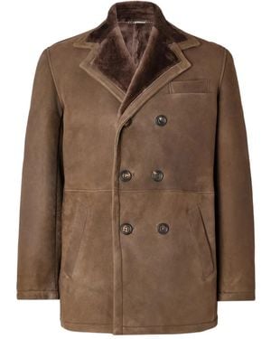 Eleventy Shearling Button Jacket - Brown