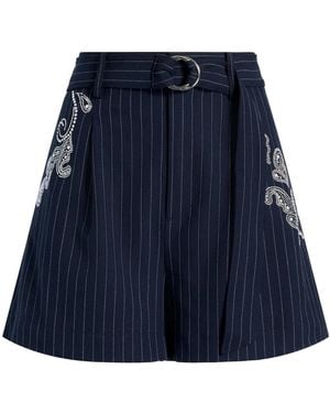 Cinq À Sept Rebecca Paisley-Embroidered Pinstripe Shorts - Blue