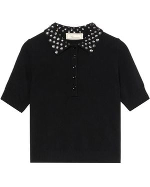 Blumarine Embroidered Wool Polo Shirt - Black