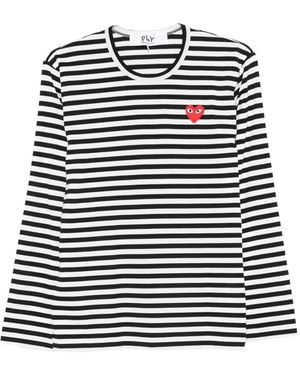 COMME DES GARÇONS PLAY Heart-Logo Striped T-Shirt - Black
