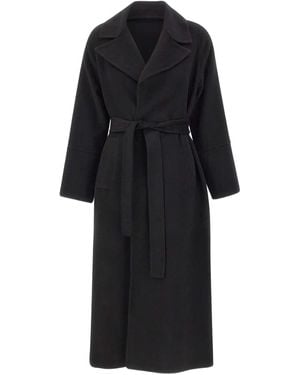 Kaos Notched-Lapels Belted Coat - Black