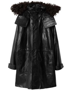 Burberry Parka Con Ribete De Flecos - Negro