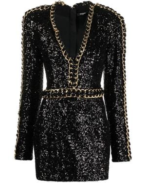 Balmain Chain-Trim Sequin Dress - Black