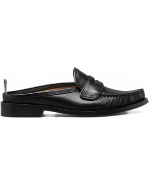 Thom Browne Calf Leather Sole Pleated Varsity Loafer Mules - White