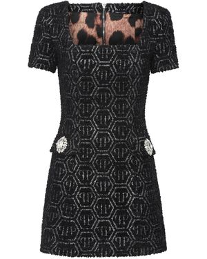 Philipp Plein Monogram Tweed Dress - Black