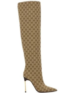 GUCCI GGパターン ロングブーツ ベージュ/ブラウン レディース Gucci ロングブーツ | Lyst