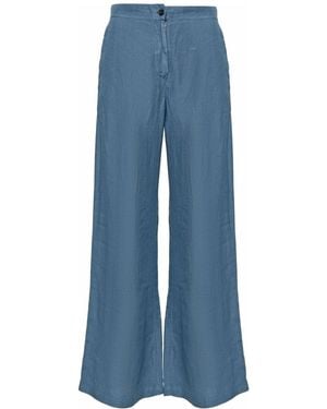 120% Lino Mid-Rise Flared Linen Pants - Blue