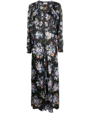 Rabanne Floral Print Long-Sleeve Maxi Dress - Black