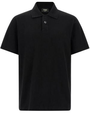 Fendi Ff Detail Piqué Polo Shirt - Black