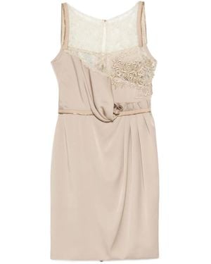 Gemy Maalouf Lace-Panelled Draped Dress - Natural