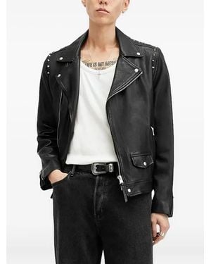 AllSaints Studded Leather Biker Jacket - Black