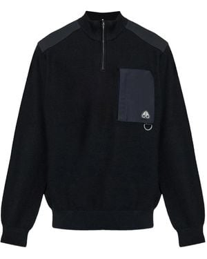 Moose Knuckles Pull À Col Zippé Et Empiècements - Bleu