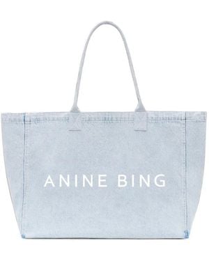 Anine Bing Logo Cotton Tote Bag - Grey