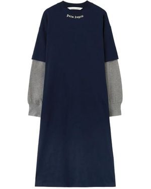 Palm Angels Curved Logo Layered Midi Dress - Blue