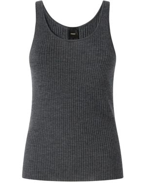 Pinko Ribbed-Knit Logo-Patch Tank Top - Black