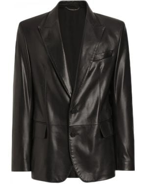 Dolce & Gabbana Buttoned Leather Blazer - Black