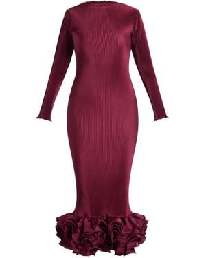 L'idée Campbell Geribbelde Midi-Jurk Met Ruches - Rood