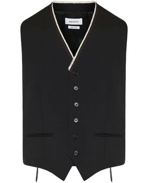 McQueen Contrast-Collar Button-Fastening Waistcoat - Black