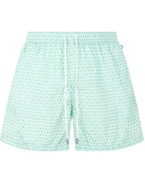 Fedeli Ladybug-Print Drawstring Swim Shorts - Blue