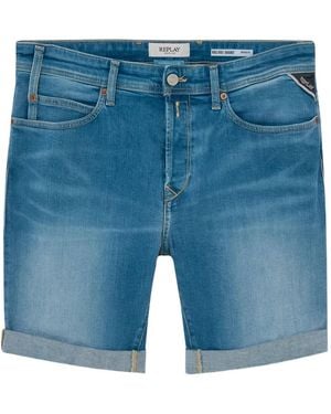 Replay Cuffed Denim Shorts - Blue