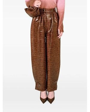 ROWEN ROSE Crocodile-Effect Pleated Trousers - Brown