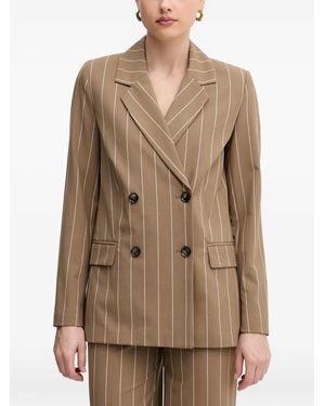 Benetton Pinstripe Double-Breasted Blazer - Natural