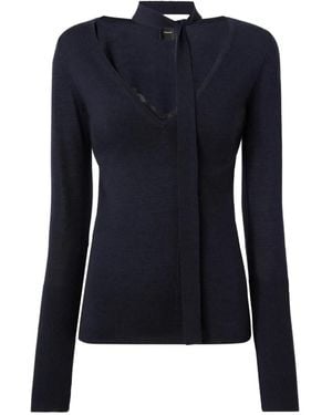 Pinko Lace-Trim Tie-Neck Sweater - Blue