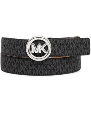 MICHAEL Michael Kors Monogram-Print Logo-Buckle Belt - Black
