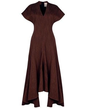 ROKSANDA Sapha Asymmetric-Hem Flared Dress - Brown
