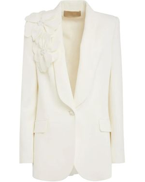 Elie Saab Floral-Appliqué Blazer - White
