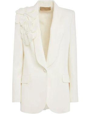 Elie Saab Floral-Appliqué Blazer - White