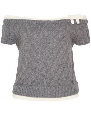 ShuShu/Tong Cable-Knit Bow-Detail Top - Gray