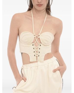 Julfer Lace-Up Halterneck Crop Top - Natural