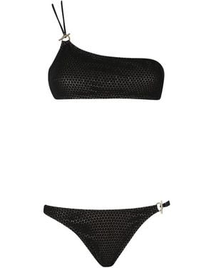 Pin-Up Stars Crochet-Knit One-Shoulder Bikini - Black