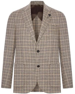 Lardini Prince Of Wales Check Wool Blazer - Brown