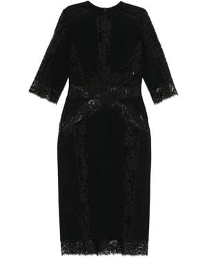 Elie Saab Lace-Panel Midi Dress - Black