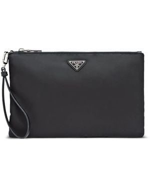 Prada Re-Nylon Triangle-Logo Clutch Bag - Black
