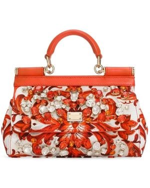Dolce & Gabbana Mini Sicily Handbag With Embroidery And Bezels - Red