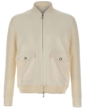 Eleventy Knitted-Sleeve Zip-Up Jacket - White