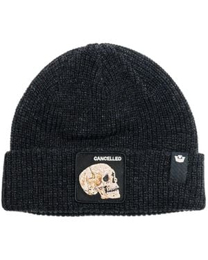 Goorin Bros The Cancelled Ribbed-Knit Skull-Patch Beanie Hat - Blue