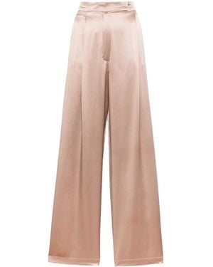 Max Mara Satin Wide-Leg Silk Trousers - Natural