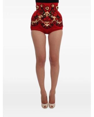 Dolce & Gabbana Short Court À Fleurs Brodées - Red
