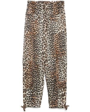 Ganni Pantalones de satén con estampado de leopardo - Marrón