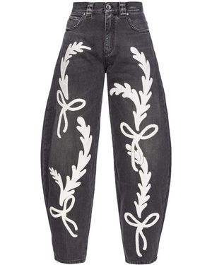 PINKO Embroidered Wide-Leg Jeans - Black
