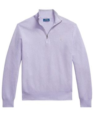 Polo Ralph Lauren Quarter-Zip Embroidered-Logo Jumper - Purple